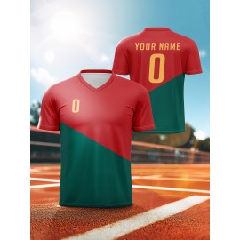 1pc Customizable V-Neck Soccer Jersey for Kids - 100% Polyester Knit Fabric, All-Season Sports Top with Personalized Name & Number, Medium Stretch, for Boys & Girls, Ideal for Training, Casual Wear & Outdoor Activities