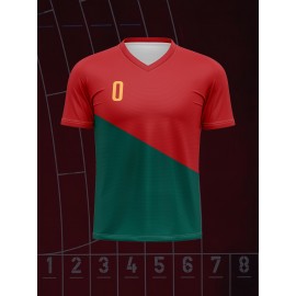 1pc Customizable V-Neck Soccer Jersey for Kids - 100% Polyester Knit Fabric, All-Season Sports Top with Personalized Name & Number, Medium Stretch, for Boys & Girls, Ideal for Training, Casual Wear & Outdoor Activities