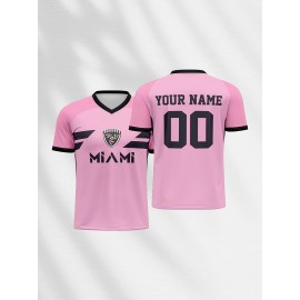 1pc Customizable Soccer Jersey for Kids - Personalized Name & Number, V-Neck, Knit Polyester, All-Season Sports & Casual Wear, Preppy Street Style, Medium Stretch, for Boys & Girls, Beach & Party Top