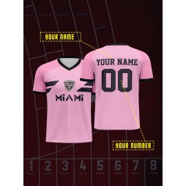 1pc Customizable Soccer Jersey for Kids - Personalized Name & Number, V-Neck, Knit Polyester, All-Season Sports & Casual Wear, Preppy Street Style, Medium Stretch, for Boys & Girls, Beach & Party Top