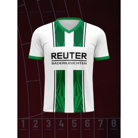 Customizable Kids Soccer Jersey with V-Neck, Polyester Sports Shirt, Medium Stretch Knit Fabric, All-Over Print, Regular Fit, with Name and Number, for Boys and Girls, Casual, Running, Training, Football, Spring/Summer/Fall, Ages 12 and Under