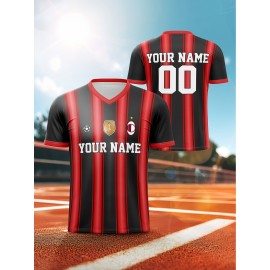 Custom Youngsters' Soccer Jersey - V-Neck, Personalized Name & Number, Comfort Fit for Sports & Casual Wear, Breathable Polyester, Machine Washable, 2024, Running