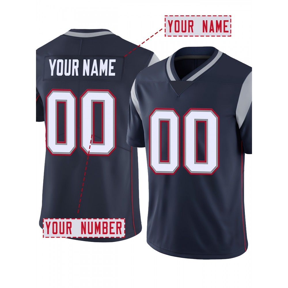Customizable Football Jersey - Personalized Team Name & Number, Breathable V-Neck Design, Plus Size for Men & Women, Summer Sports Activewear with Team Logo, Football Jersey, Casual Sportswear, Comfortable Fit