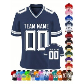 Customizable Women'S Football Jersey - Personalized Name & Team Number, V-Neck Sports Shirt with Red/White Stripe Design, Breathable Summer Casual & Team Uniform, Perfect Fan Gift for Soccer Fans, Football Jersey, Comfortable Fit