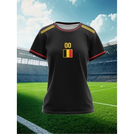 Customizable Plus Size Soccer Jersey - Personalized Name & Number, Red with Black Sleeves, Breathable Athletic Shirt for Team Sports & Outdoor Activities, Soccer Accessories, Team Sports Apparel, Dynamic Graphic Design, Durable Fabric Shirt
