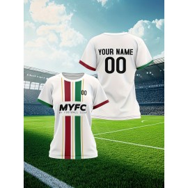 Personalized Women'S Plus Size Football Jersey - Customizable Team Name & Number, Soft Lightweight Breathable Fabric, Vibrant Soccer Stadium Print, Summer Outdoor Sports Jersey for Casual Wear, Soccer Jersey, PLUS SIZE