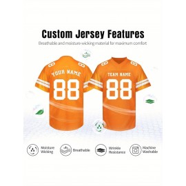 Customizable Football Jersey - Personalized Name & Number, V-Neck, Short Sleeve, Breathable Summer Fabric, Team Colors with Striped Collar - Perfect Gift for Fans, Custom Football Jersey, Fan Apparel, Durable Sportswear