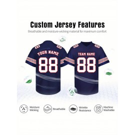 Customizable Football Jersey - Personalized Name & Number, V-Neck, Short Sleeve, Breathable Summer Fabric, Team Colors with Striped Collar - Perfect Gift for Fans, Custom Football Jersey, Fan Apparel, Durable Sportswear