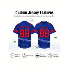 Customizable Football Jersey - Personalized Name & Number, V-Neck, Short Sleeve, Breathable Summer Fabric, Team Colors with Striped Collar - Perfect Gift for Fans, Custom Football Jersey, Fan Apparel, Durable Sportswear
