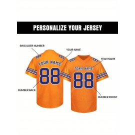 Customizable Football Jersey - Personalized Name & Number, V-Neck, Short Sleeve, Breathable Summer Fabric, Team Colors with Striped Collar - Perfect Gift for Fans, Custom Football Jersey, Fan Apparel, Durable Sportswear