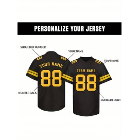 Customizable Football Jersey - Personalized Name & Number, V-Neck, Short Sleeve, Breathable Summer Fabric, Team Colors with Striped Collar - Perfect Gift for Fans, Custom Football Jersey, Fan Apparel, Durable Sportswear