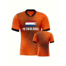 Women's Large Size Professional Sports Fabric Creative Pattern Print Netherlands Home Soccer Jersey T-shirt, Soccer Jersey Flag Uniforms Shirts Breathable And Lightweight, Moisture-Wicking, As Gifts For Sports Fans