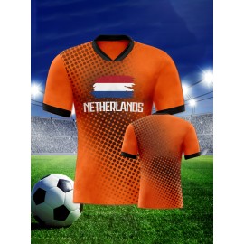 Women's Large Size Professional Sports Fabric Creative Pattern Print Netherlands Home Soccer Jersey T-shirt, Soccer Jersey Flag Uniforms Shirts Breathable And Lightweight, Moisture-Wicking, As Gifts For Sports Fans