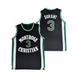 1pc Men'S #3 Montrose Christian Basketball Jersey - Embroidered Name & Number, V-Neck, Slight Stretch Polyester, Sports & Party Wear, Loose Fit, Four Seasons, Adult - Black