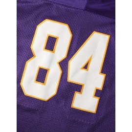 Men'S #84 Purple Sports Jersey, Polyester V-Neck Football Jersey with Embroidery, Slight Stretch Knit Fabric, Loose Fit, for Adult Men, Four Seasons, Casual & Training Wear, Sports & Party