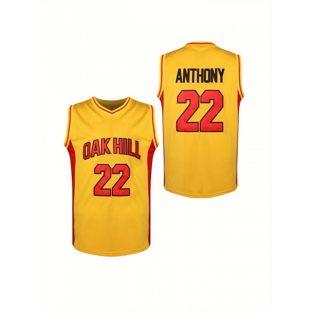 1pc Men'S Oak Hill #22 Anthony Basketball Jersey - Polyester Sports V-Neck Sweatshirt with Embroidered Lettering, Slight Stretch Knit Fabric, Loose Fit for Team Sports, Parties, Halloween - Four Seasons