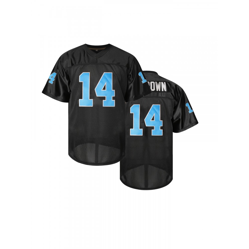 Men's #14 Black American Football Jersey - Stitched Name & Number, Breathable Polyester, V-Neck, Machine Washable - Ideal for Team Sports, Parties & Casual Wear, Football Clothes