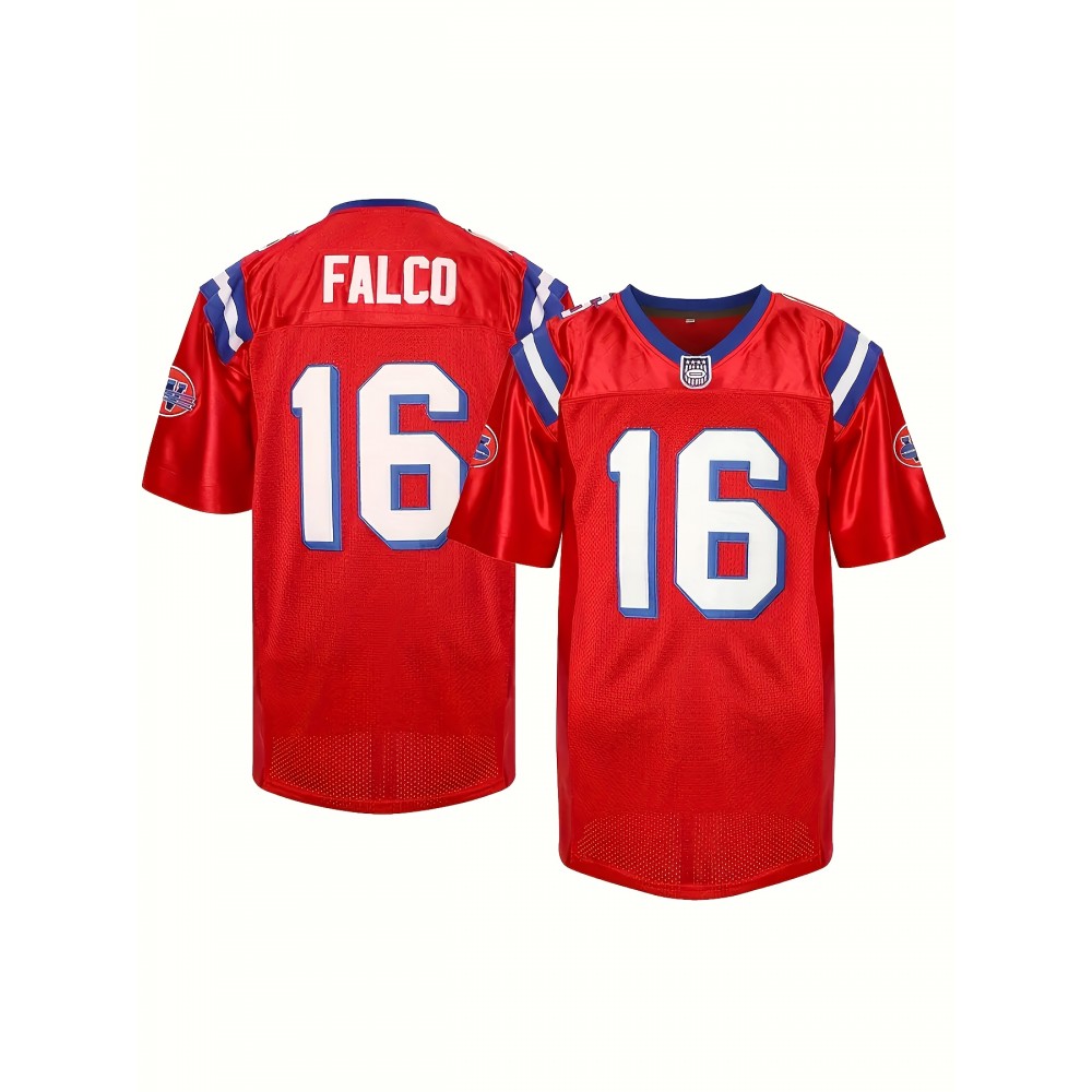 Men's #16 Red American Football Jersey - V-Neck, Name & Number, Polyester, Loose Fit for Sports, Parties & Team Activities