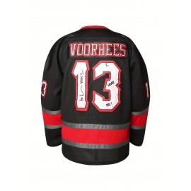 Men's #13 Voorhees Embroidered Hockey Jersey - Black & White, Polyester, V-Neck Captain's Sweatshirt with 