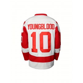 1pc Men'S Ice Hockey Jersey - Polyester Sports Sweatshirt with Embroidered Letter and Number, V-Neck, Loose Fit, Knit Fabric with Slight Stretch, Four Seasons - Adult Size Sweatshirts & Hoodies for Sports Occasions