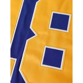 Men's #18 Blue & Yellow Embroidered Hockey Jersey - V-Neck, Long Sleeve, Loose Fit, Polyester, Machine Washable for Sports & Fans