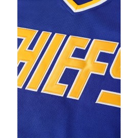 Men's #18 Blue & Yellow Embroidered Hockey Jersey - V-Neck, Long Sleeve, Loose Fit, Polyester, Machine Washable for Sports & Fans