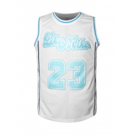 Men's #23 White Basketball Jersey with Embroidered Name and Number, Polyester, V-Neck, Machine Washable, Sizes S-3XL, Ball Clothes