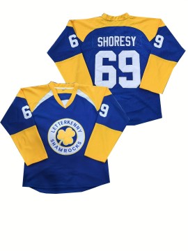 1pc Men'S Letterkenny Shamrocks Ice Hockey Jersey - Polyester Sports Sweatshirt with Embroidered Letter & Number, V-Neck, Loose Fit, Knit Fabric, Slight Stretch, Four Seasons - Adult Size