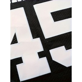 Men's Black #45 Breathable Football Jersey, Sports V-neck Short-sleeved Training And Game Uniform, Embroidered American Football Shirt