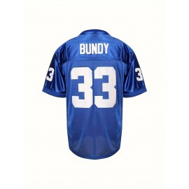 Men's #33 Vintage Embroidered Football Jersey, Blue V-Neck Training Shirt with 