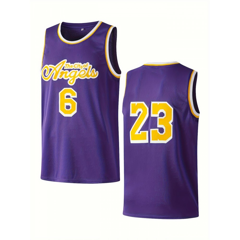Men'S Vintage #6 & #23 Purple Sleeveless Basketball Jersey - Breathable, Embroidered Athletic Tank Top for Training & Competition