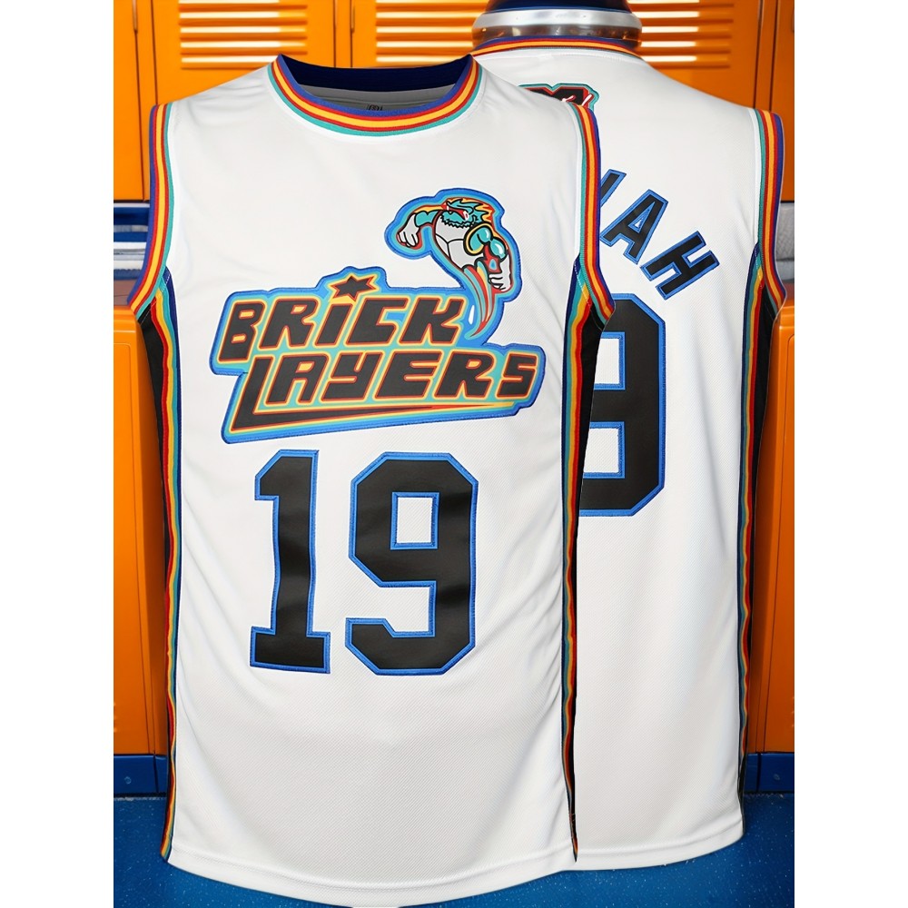 All Stitched 19 White Basketball Jersey, Breathable, Sleeveless, Embroidered Uniform Shirt for Men, Perfect for Sports & Outdoor Activities