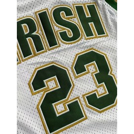 Men's #23 Embroidered Basketball Jersey - White & Green, Breathable Sleeveless V-Neck Sports Uniform for Parties, Outdoor Activities & Team Sports, Team Apparel | Sleeveless Jersey | Flexible Wear