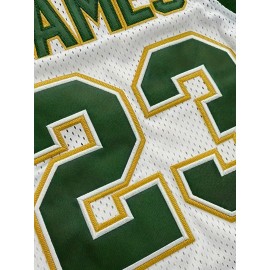 Men's #23 Embroidered Basketball Jersey - White & Green, Breathable Sleeveless V-Neck Sports Uniform for Parties, Outdoor Activities & Team Sports, Team Apparel | Sleeveless Jersey | Flexible Wear