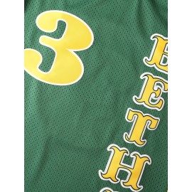 1pc Men'S Breathable Polyester Basketball Jersey - Embroidered #3 & Word Design, Crew Neck, Loose Fit, Knit Fabric, Slight Stretch, for Sports, Casual & Festive Occasions, Four Seasons