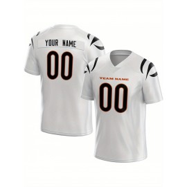 Customized Football Jersey - Personalized Team Name & Number, V-Neck Sportswear, Lightweight Summer Football Shirt with Bold Print, Casual or Team Uniform for Sports & Casual Wear