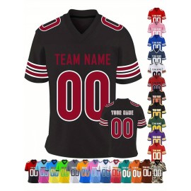 Customizable Women'S Football Jersey - Personalized Name & Team Number, V-Neck Sports Shirt with Red/White Stripe Design, Breathable Summer Casual & Team Uniform, Perfect Fan Gift for Soccer Fans, Football Jersey, Comfortable Fit