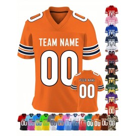 Customizable Women'S Football Jersey - Personalized Name & Team Number, V-Neck Sports Shirt with Red/White Stripe Design, Breathable Summer Casual & Team Uniform, Perfect Fan Gift for Soccer Fans, Football Jersey, Comfortable Fit