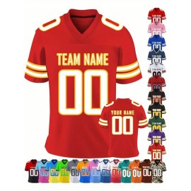 Customizable Women'S Football Jersey - Personalized Name & Team Number, V-Neck Sports Shirt with Red/White Stripe Design, Breathable Summer Casual & Team Uniform, Perfect Fan Gift for Soccer Fans, Football Jersey, Comfortable Fit