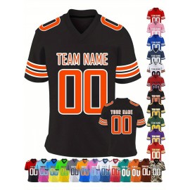 Customizable Women'S Football Jersey - Personalized Name & Team Number, V-Neck Sports Shirt with Red/White Stripe Design, Breathable Summer Casual & Team Uniform, Perfect Fan Gift for Soccer Fans, Football Jersey, Comfortable Fit