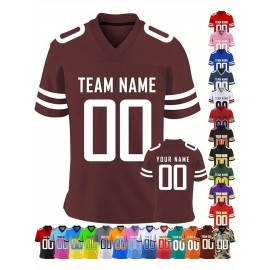 Customizable Women'S Football Jersey - Personalized Name & Team Number, V-Neck Sports Shirt with Red/White Stripe Design, Breathable Summer Casual & Team Uniform, Perfect Fan Gift for Soccer Fans, Football Jersey, Comfortable Fit