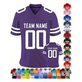 Customizable Women'S Football Jersey - Personalized Name & Team Number, V-Neck Sports Shirt with Red/White Stripe Design, Breathable Summer Casual & Team Uniform, Perfect Fan Gift for Soccer Fans, Football Jersey, Comfortable Fit