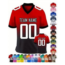 Customizable Women'S Football Jersey - Personalized Name & Team Number, V-Neck Sports Shirt with Red/White Stripe Design, Breathable Summer Casual & Team Uniform, Perfect Fan Gift for Soccer Fans, Football Jersey, Comfortable Fit