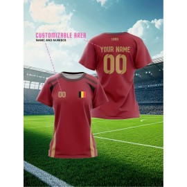 Customizable Plus Size Soccer Jersey - Personalized Name & Number, Red with Black Sleeves, Breathable Athletic Shirt for Team Sports & Outdoor Activities, Soccer Accessories, Team Sports Apparel, Dynamic Graphic Design, Durable Fabric Shirt
