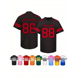 Customizable Football Jersey - Personalized Name & Number, V-Neck, Short Sleeve, Breathable Summer Fabric, Team Colors with Striped Collar - Perfect Gift for Fans, Custom Football Jersey, Fan Apparel, Durable Sportswear