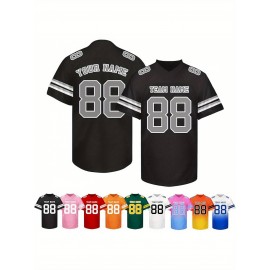 Customizable Football Jersey - Personalized Name & Number, V-Neck, Short Sleeve, Breathable Summer Fabric, Team Colors with Striped Collar - Perfect Gift for Fans, Custom Football Jersey, Fan Apparel, Durable Sportswear