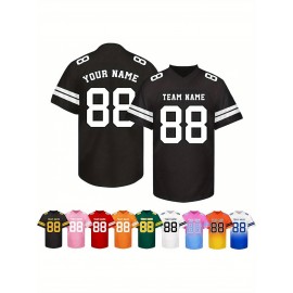 Customizable Football Jersey - Personalized Name & Number, V-Neck, Short Sleeve, Breathable Summer Fabric, Team Colors with Striped Collar - Perfect Gift for Fans, Custom Football Jersey, Fan Apparel, Durable Sportswear
