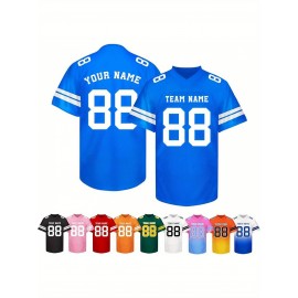 Customizable Football Jersey - Personalized Name & Number, V-Neck, Short Sleeve, Breathable Summer Fabric, Team Colors with Striped Collar - Perfect Gift for Fans, Custom Football Jersey, Fan Apparel, Durable Sportswear