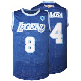 Embroidered Basketball Jersey for Men - #8-24 Breathable Polyester Knit Fabric, V-neck Sleeveless Sports Top, Loose Fit for All Seasons, Festive & Casual Outdoor Wear